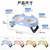 亚马逊新品高脚折叠猫耳双碗宠物进食一体双碗防打翻猫咪喂食碗