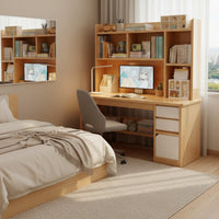 Wide Desktop Computer Desk with Bookshelf Modern Design Study Desk with Bookshelf Easy Assembly Home Furniture Sturdy Construction for Dorm Room