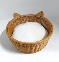 四季通用猫窝猫篮子 圆形塑编猫耳朵筐 保暖垫子半封闭宠物篮