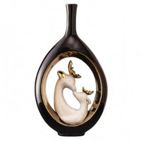 ceramic Deer Vase Narrow Opening Golden Highlight Vase Ornament for Floral Display