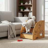 Non-Slip Dog Stairs Wear-Resistant Non-Slip Pet Steps Dog Stairs for High Bed Hardy Wood Wooden Pet Steps Paw Print Cutouts