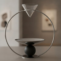 Modern Hourglass Ornament with Metal Frame Sculptural Hourglass Silver-Toned Sand Timer Clear for Desktop, Home Decor, Living Room, Bookshelf