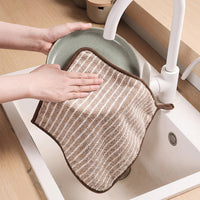 Striped Microfibre Cloth Set of 3, Reinforced Cleaning Cloths for Dishes and Countertops, High Absorbent Dish Towel with Stitched Edges, 25x25cm