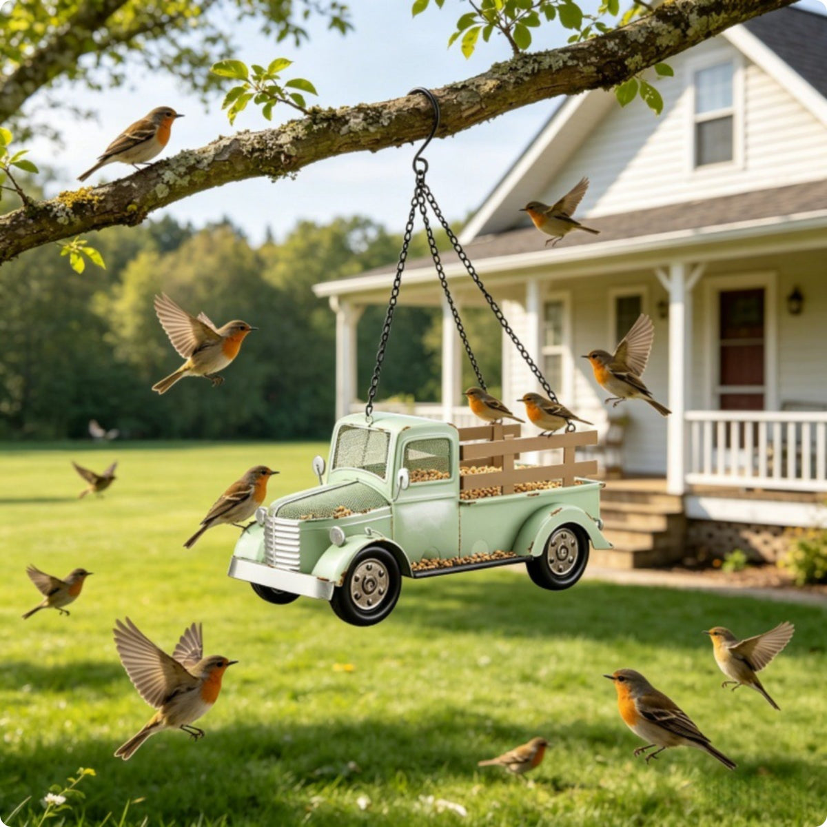 Metal Pickup Truck Feeder Slatted Vintage Truck Bird Feeder Decorative