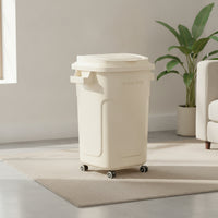 Lidded Trash Can with Wheels Plastic Trash Can with Lid Upright Wastebasket Long-Lasting for Kitchen, Home