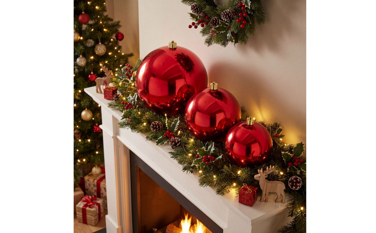 Glossy Christmas Ornament with Gold Cap Reflective Christmas Ornament Round Hanging Baubles Decorative for Holiday Display