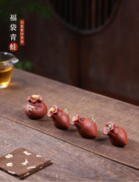 宜兴紫砂茶宠喷水青蛙钱袋摆件创意茶玩福袋布袋聚宝盆具配件可养