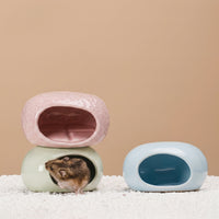 Ceramic Pet House and Hamster Cave, Oval Stone House Design for Summer Cooling, Glazed Hamster House Hideaway for Dwarf Hamster and Small Pets