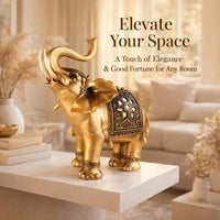 Golden Resin Elephant Statue Feng Shui, Raised Trunk Elephant Statue Home Office Ornament, Sculpture - Image 4