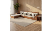 Walnut Wood Storage Sectional Two-Season-Season Use L-Shaped Wooden Sofa Water Resistant Material Chinese Design Sofa Set for Living Room