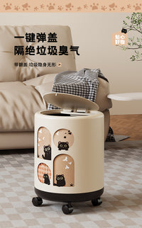 Household Trash Can with Lid, High Appearance, Wastebasket for Bedroom and Living Room, with Wheels, Convenient, Multifunctional, Large