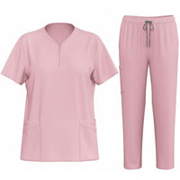 Multiple Pockets Scrub Set Stretch Material Nursing Attire Set Drawstring Waist V-Neck Scrub Top and Pants Comfortable Fit for Healthcare Workers, Caregivers, Medical Professionals, Hospital, Medical Facility