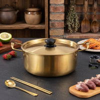 Milk Pan for Home Office and Dorm Room Cooking, 410 Stainless Steel Noodle Pot with Utensils, Handheld Soup Pot, Korean Style Noodle Cooker
