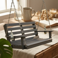 2 Seat Swing Bench Plastic Wood Two-Person Swing Bench Metal Chain Hanging System Cup Holders for Patio, Garden