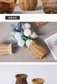 室内桌面橱柜装饰花瓶手工编织塑藤插花瓶干花田园风创意家居摆件
