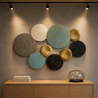 Layered Circular Wall Decor Hand-Painted Metal Disk Wall Art Fan-Shaped Accents