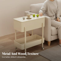 2-Tier Rolling Storage Trolley On Wheels Nightstand Multifunctional for Students