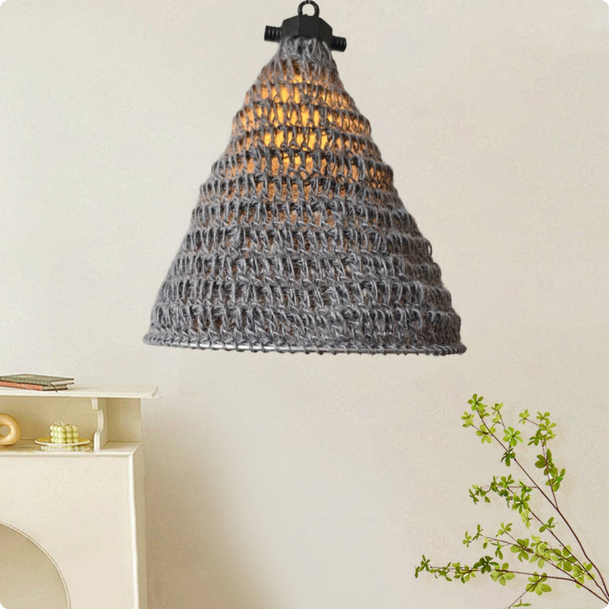 Rope Woven Chandelier Handwoven Rope Lampshade Natural Fiber Look for Guesthouse