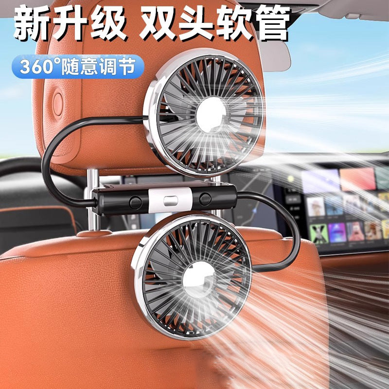 Dual-Head USB Car Fan for Rear Seats - 12V/24V, ABS