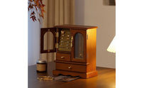 Glass Door Jewelry Cabinet Walnut Finish Home Organizer Large Capacity