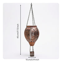 Outdoor Hot Air Balloon Solar Lantern Hollow Cutout Hot Air Balloon Hanging Lantern Decorative Metal for Garden, Patio, Porch, Balcony
