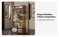 Multi-Tier Display Cabinet Heavy Duty Chinese Design Display Shelf Anti-Fall Side Panels Asymmetrical Room Divider Shelf for Tea Enthusiasts
