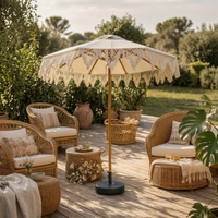 Fringed Parasol Woven Fringe Round Parasol Umbrella Pointed Finial Outdoor Shade