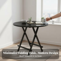 Portable Round Drop-Flap Table Space-Saving Design Collapsible Surface Seats 4 People Household Furniture Contemporary Design for Apartment Dwellers, Families, Outdoor, Kitchen, Dining Room, Breakfast Nook