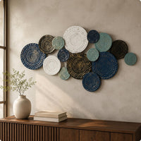 Metal Disc Wall Art Embossed Circular Metal Wall Sculpture Textured for Entryway
