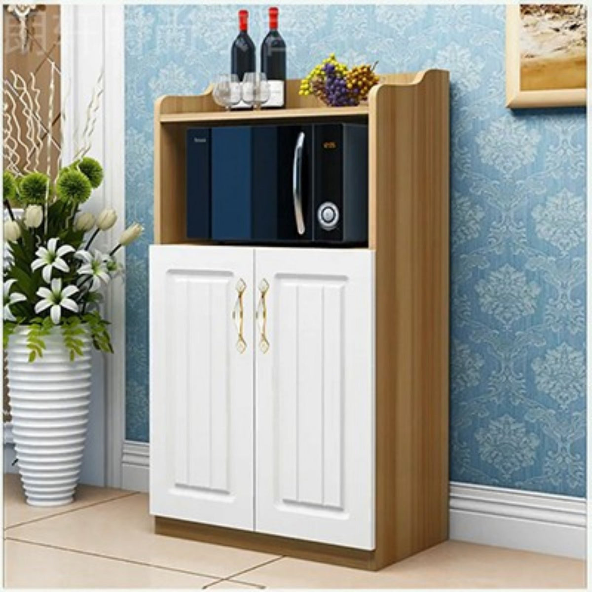 Coffee Bar Cabinet Freestanding Pantry Cabinet Kitchen Baker's Rack Microwave Stand Engineered Wood Structure Suitable for Home Organization Dining Room Entryway