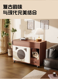 实木猫厕所柜子防外溅防带砂封闭式猫厕所防臭隔臭猫砂盆柜置物柜