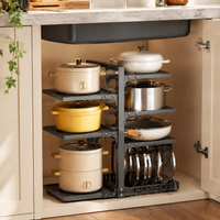 Kitchen Rack, 5-Tier, Steel Rack, Powder Coated, Height Adjustable, Pot Lid Storage, Under Counter Storage