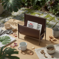 Magazine Rack with Leather Strap Lowperiodical Rack with Metal Frame Small Footprint for Bedroom