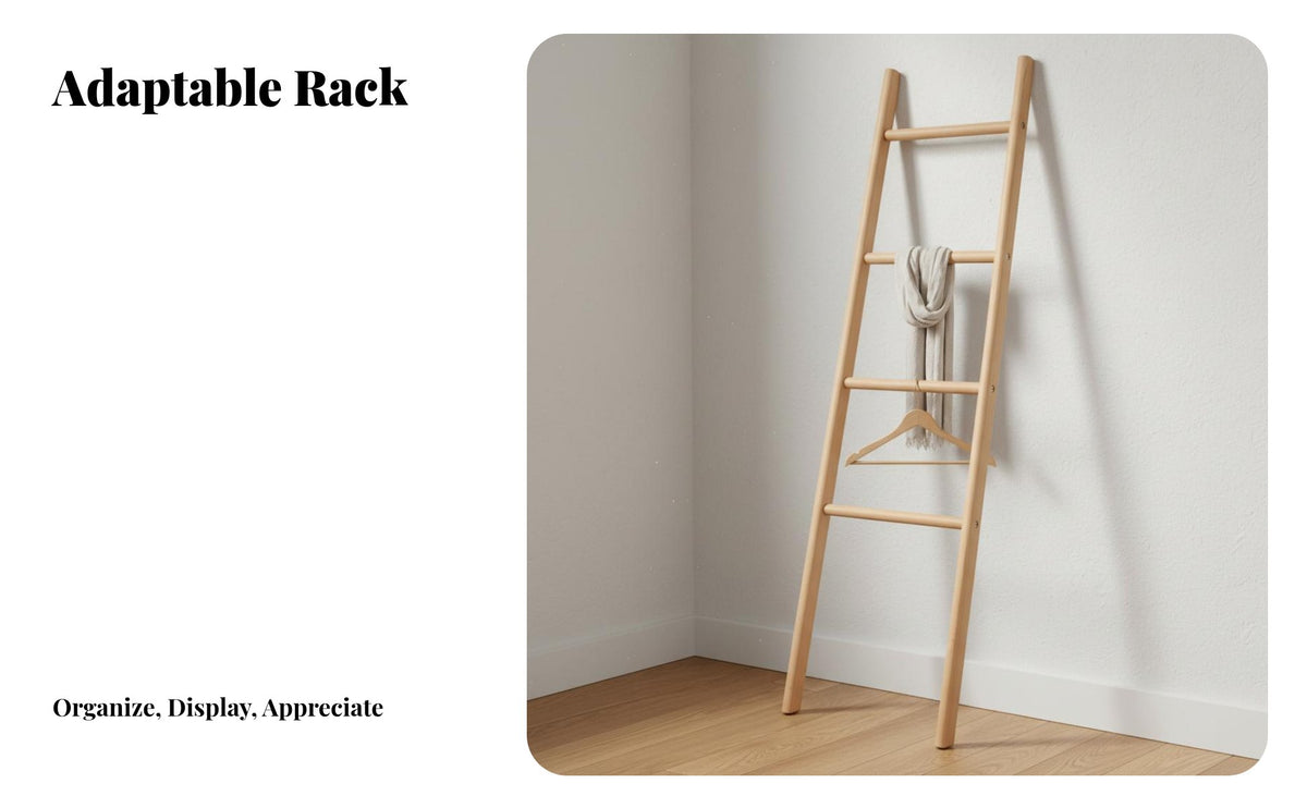 Japanese Design Design Leaning Blanket Rack Space-Saving Decorative Blanket Ladder Multi-Functional Clothes Stand Multifunctional for Minimalists, Apartment Dwellers, Gift Givers, Bedroom, Entryway, Living Room, Bathroom