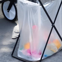Stainless Steel Collapsible Trash Bag Holder Rack Iron Foldable Trash Bag Holder X-Shaped Frame Waste Container Wood Handle