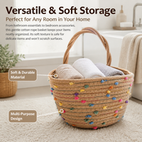 Rope Laundry Basket, Woven Laundry Hamper with Handles, Toy Storage for Nursery & Living Room, Bohemian Decor