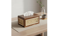 Wooden Rattan Tissue Box Decorative Japanese Design Napkin Holder Wide Opening