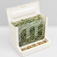 Bunny Hay Feeder with Lid and 2 in 1 Food Hay Feeder, Cage-Mounted Hay Rack for Chinchillas, Anti-Scatter Design with Removable Food Trough