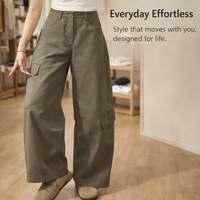 Wide Leg Trousers for Women with High Waist and Loose Design, Comfortable Walking for Casual Wear and Work, Polyester