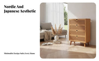3-Drawer Rattan Chest of Drawers Japanese Design Home Furnishing Minimalist Aesthetic Long-Lasting Construction