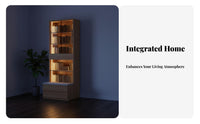 Integrated Drawers floor-to-ceiling bookshelf with Glass Doors personalizedizable Design Glass Door Display Cabinet lattice Shelving bookshelf for Book Lovers, Collectors, homeowners, Living Room, Home Office, Bedroom