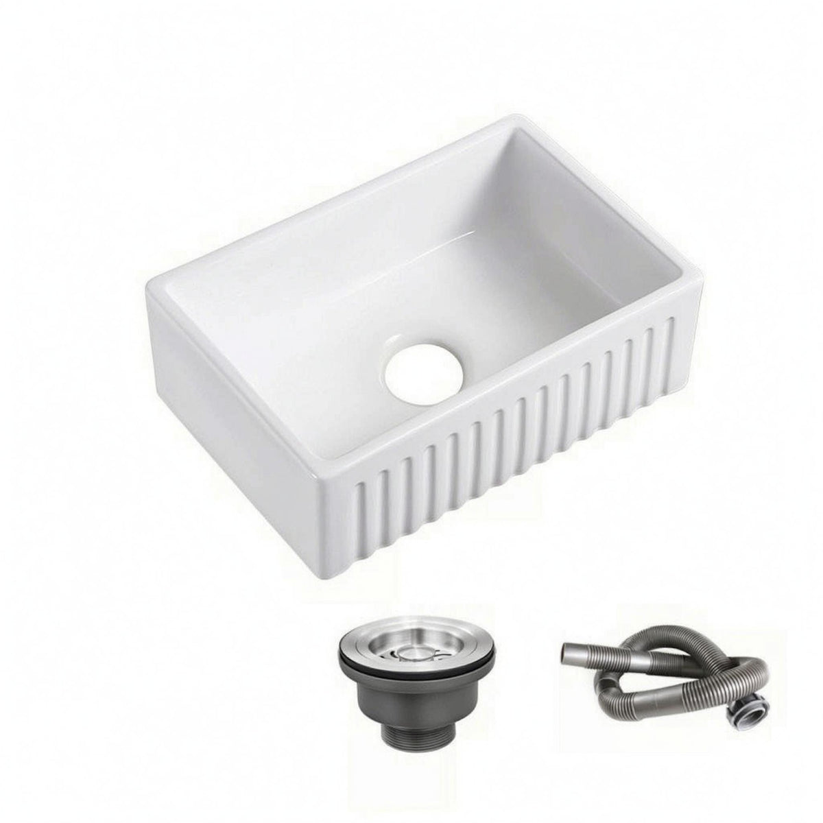 Ceramic Apron Sink White Single Basin Sink Drain Strainer Included for Kitchen
