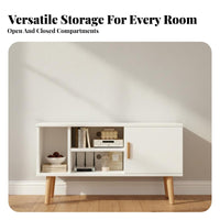Minimalist TV Cabinet Stable Structure Small TV Console with Storage Raised Leg Design Narrow Media Cabinet for Bedroom