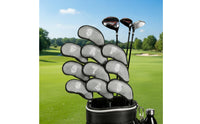 10 Pieces Hook-and-Loop Fastener Closure Golf Iron Headcover Set Dustproof Mesh Golf Club Covers for Golfers