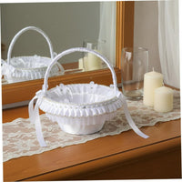 Flower Girl Basket Lace Border White Flower Basket Pleated Design