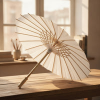 Traditional Paper Umbrella with Bamboo Frame White Blank Paper Umbrella Customizable Bamboo Sun Shade Unpainted for Artists