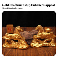 Chinese Astrological Horse Ornament Sand Gold Finish Chinese Astrological Horse Sculpture Metal Handmade Decor Decoration for Desktop, Office
