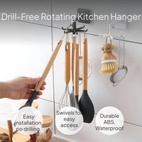 Rotating Kitchen Hook Rack No-Drill Wall Mount Storage