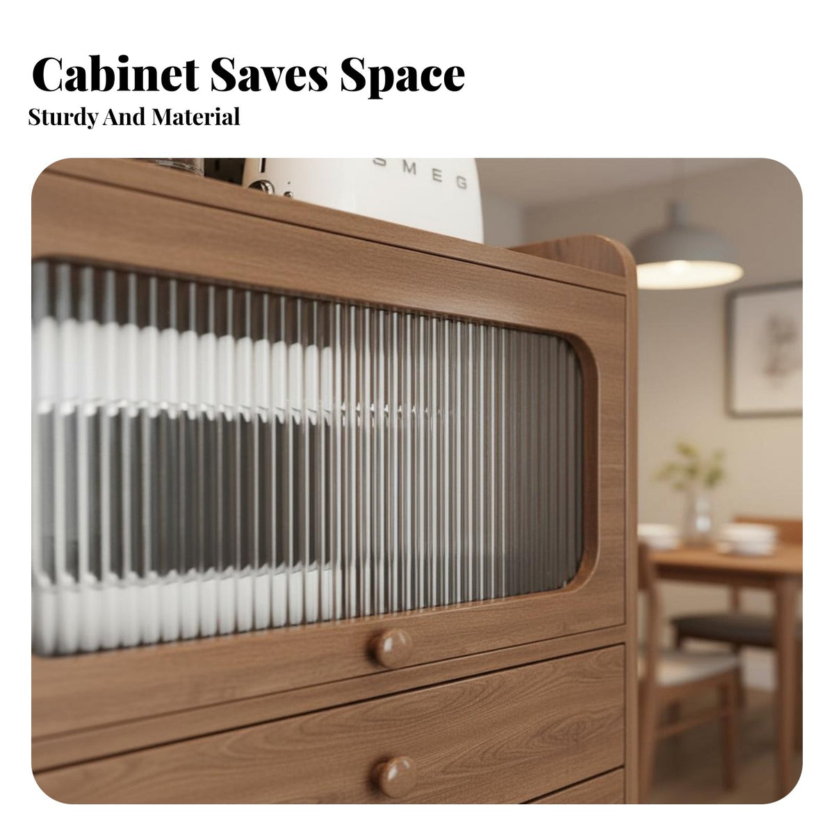 Coffee Bar Cabinet Retro Design Narrow Sideboard with Hutch Space Saving Coffee Bar Hutch for Apartment Dwellers, Homeowners, Dining Room