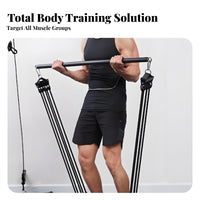 Metal Clip Fasteners Pilates Bar Kit Black Pilates Bar with Resistance Bands